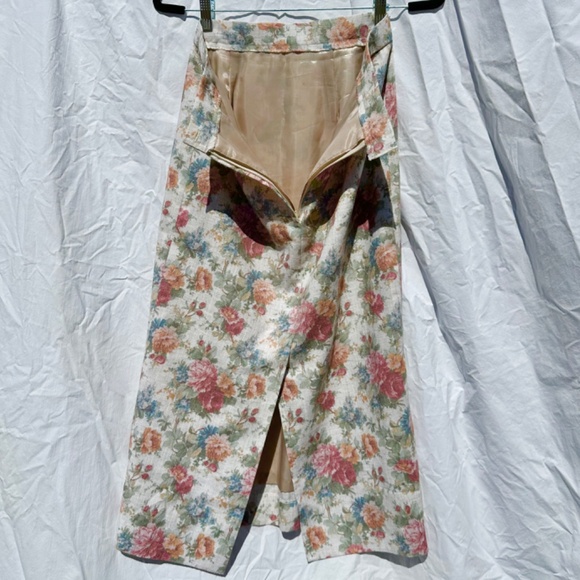 Vintage Floral Pattern Cotton Midi Length High Waisted Pencil Skirt - Picture 2 of 4